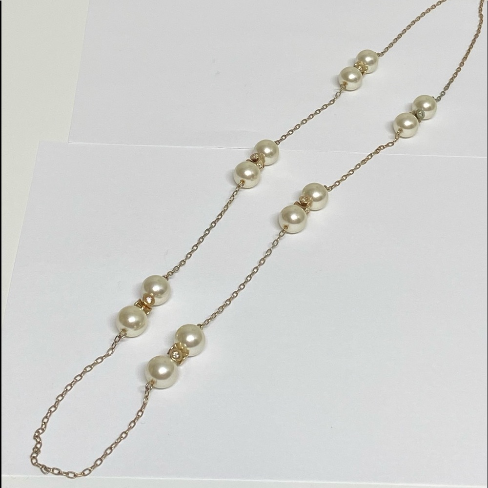J.Crew Faux Pearl Clear Rhinestone Long Necklace